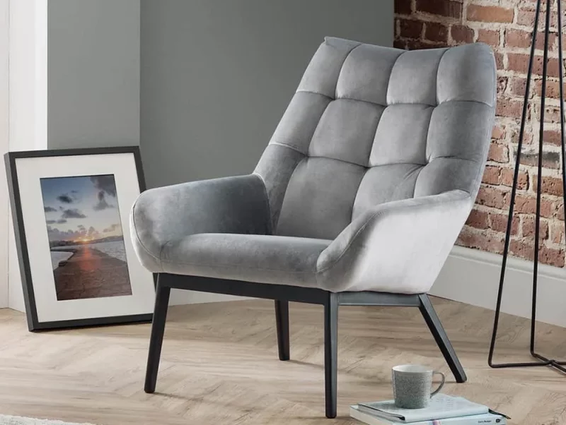 Grey Velvet Tufted Accent Chair - Julian Bowen