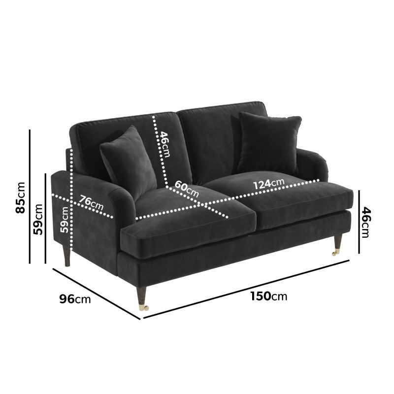 Charcoal Grey Velvet 2 Seater Sofa - Payton - Image 3