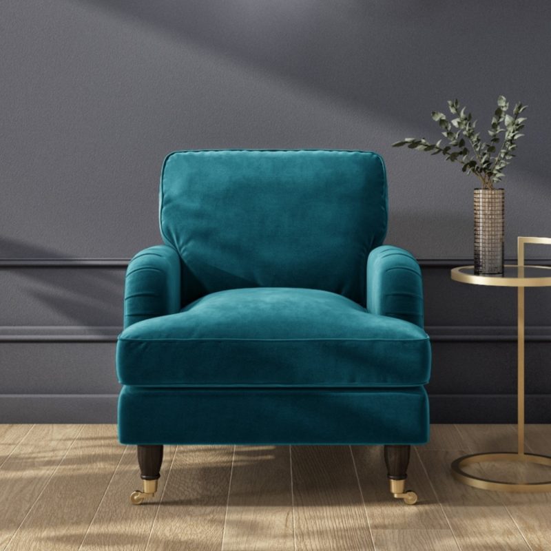 Teal Velvet Armchair and Footstool Set - Payton - Image 2