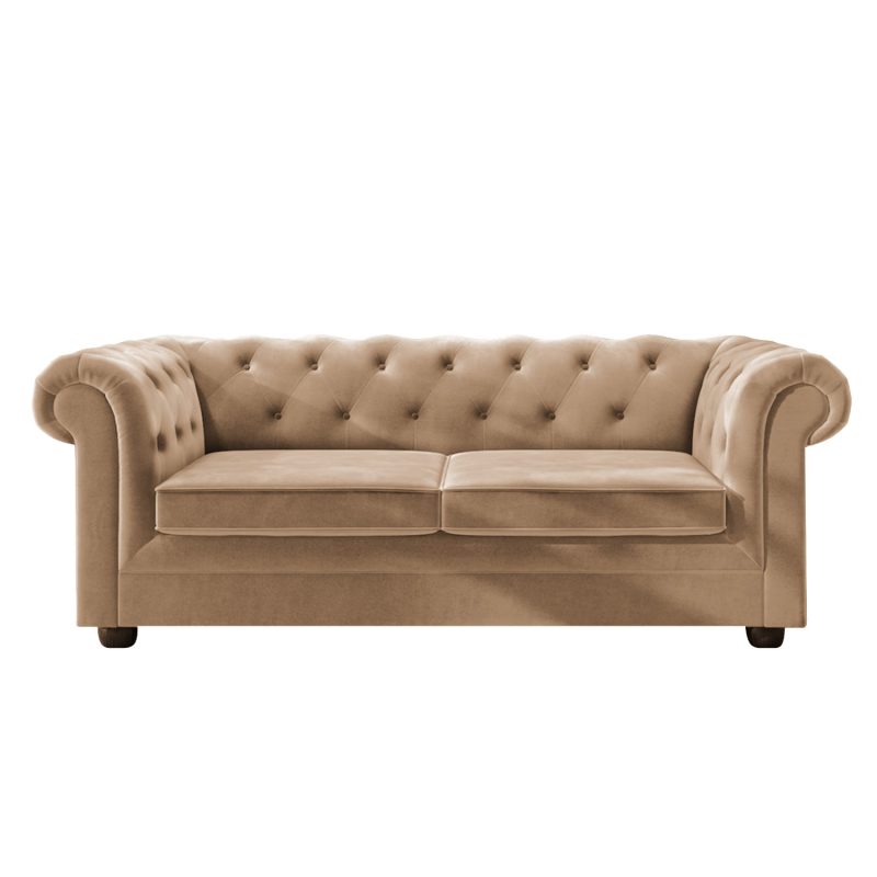 3 Seater Pull Out Chesterfield Sofa Bed in Beige Velvet - Bronte - Image 4