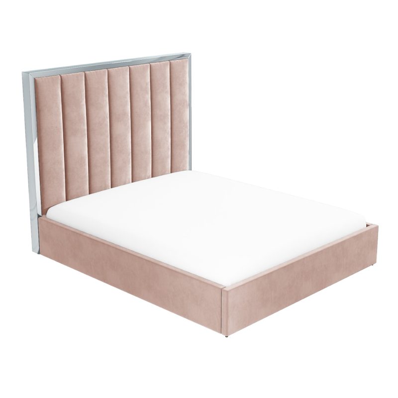 Pink Velvet Double Ottoman Bed with High Headboard - Aaliyah - Image 3