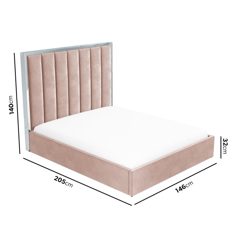 Pink Velvet Double Ottoman Bed with High Headboard - Aaliyah - Image 2