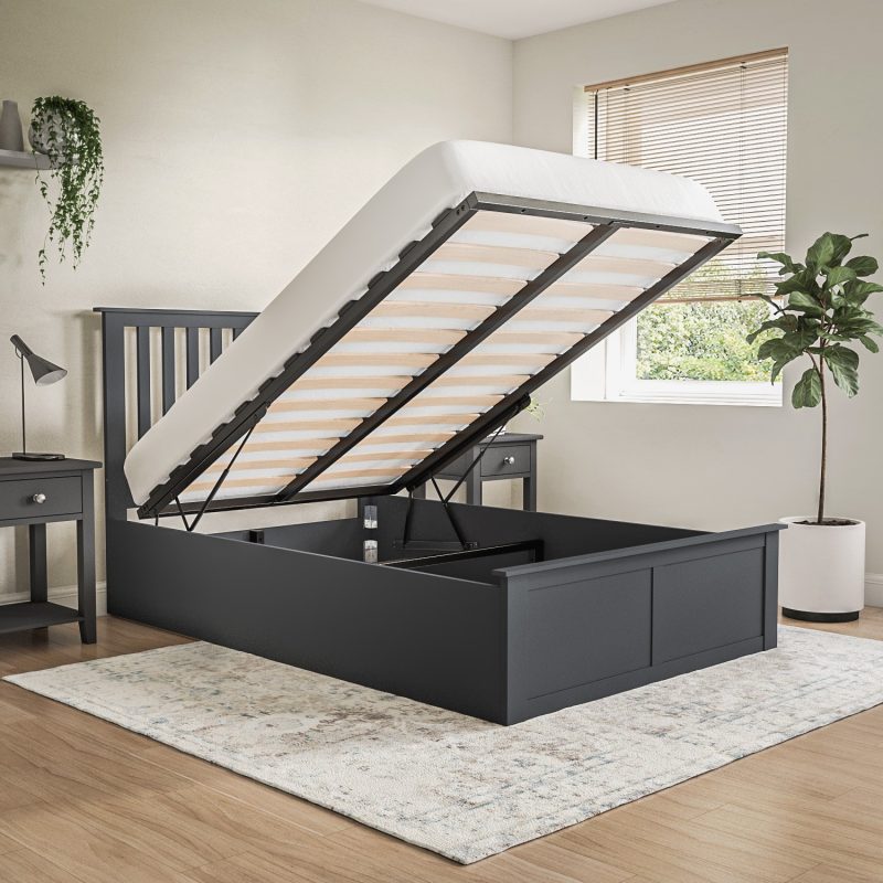 Dark Grey Wooden Small Double Ottoman Bed - Anderson - Image 2