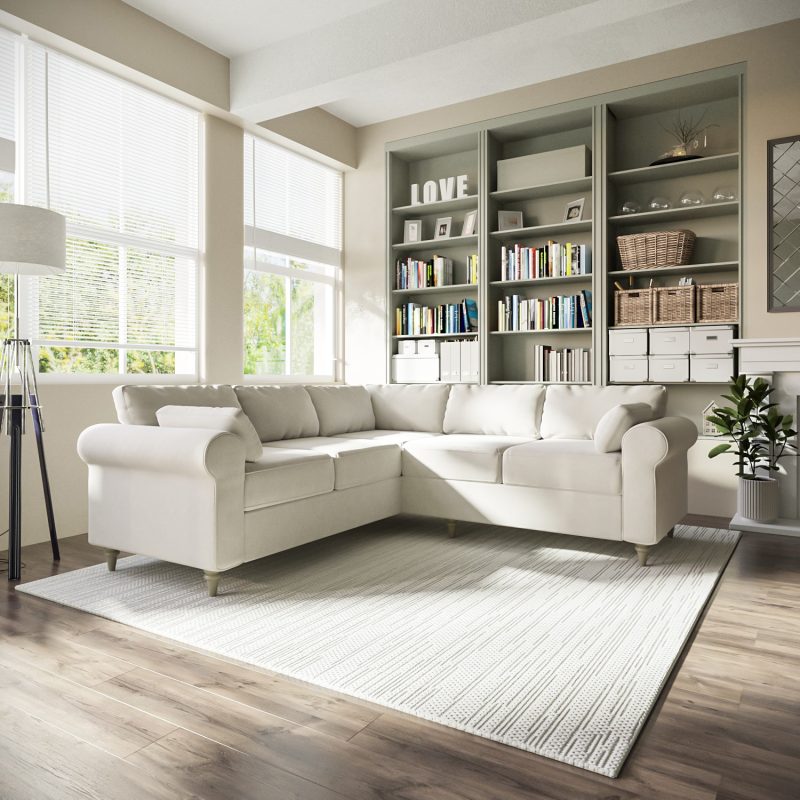 High Back 4 Seater Corner Sofa in Beige Woven Fabric - Aoife - Image 2