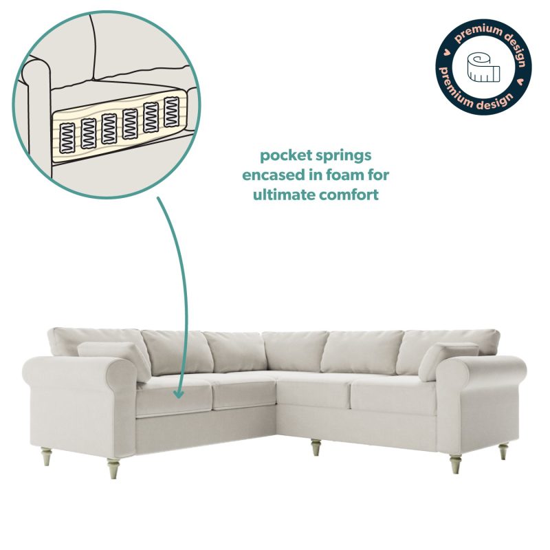 High Back 4 Seater Corner Sofa in Beige Woven Fabric - Aoife - Image 3