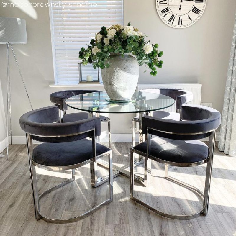 Grey Velvet Cantilever Dining Armchair - Alana Boutique - Image 3