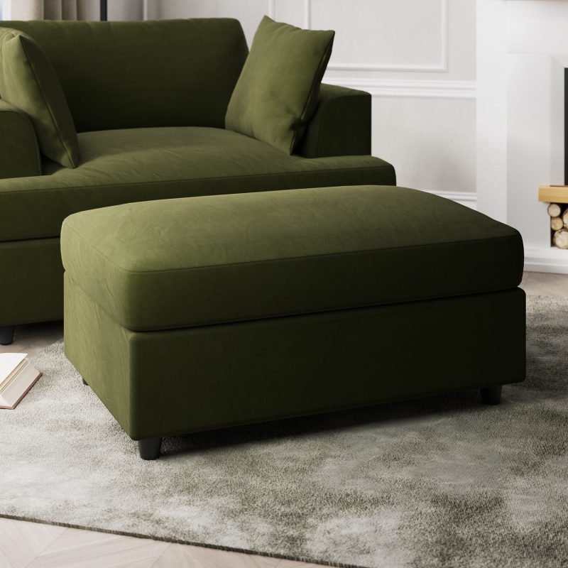 Olive Green Velvet Footstool - August