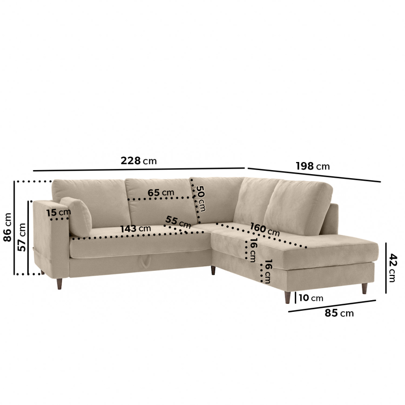 4 Seater Corner Sofa Bed with Storage in Soft Cream Chenille Fabric - Right Hand Facing - Boe - Image 3