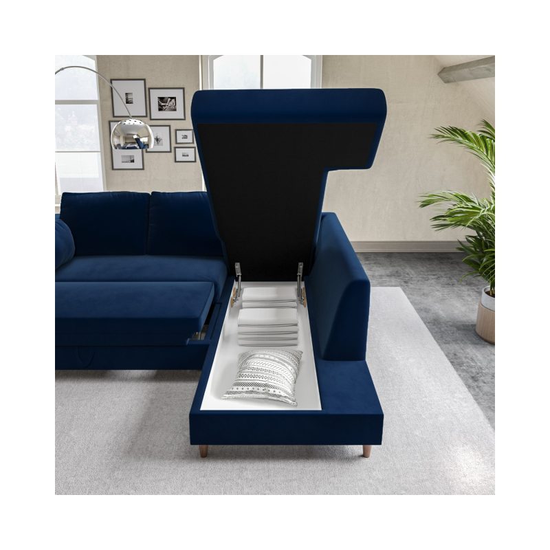4 Seater Corner Sofa Bed with Storage in Navy Velvet - Right Hand Facing - Boe - Image 3
