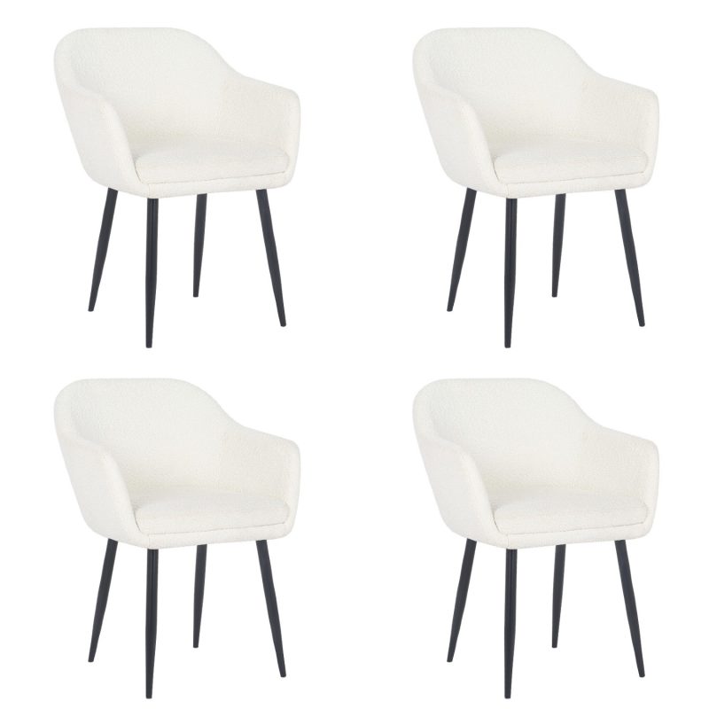 Set of 4 Cream Boucle Tub Dining Chairs - Ally