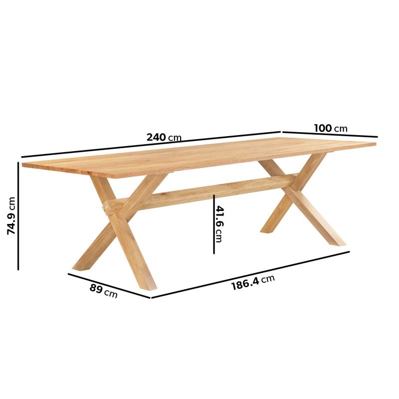 Oak Cross Leg Dining Table with 8 Oak Dining Chairs - Anders - Image 3