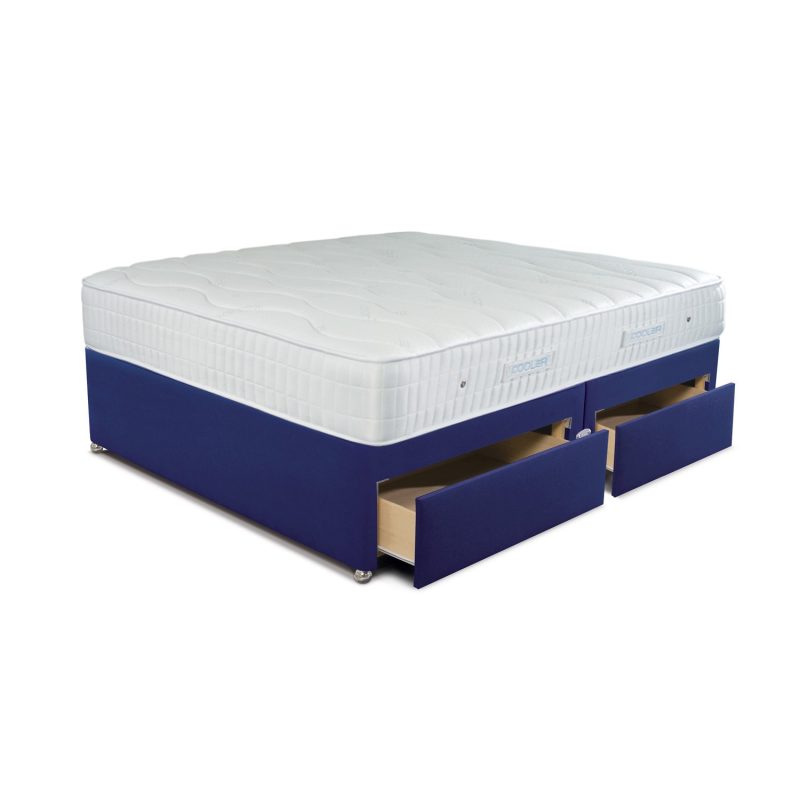 Sleepeezee Double 4 Drawer Divan Bed in Plush Navy with Cooler Pinnacle 1000 Mattress