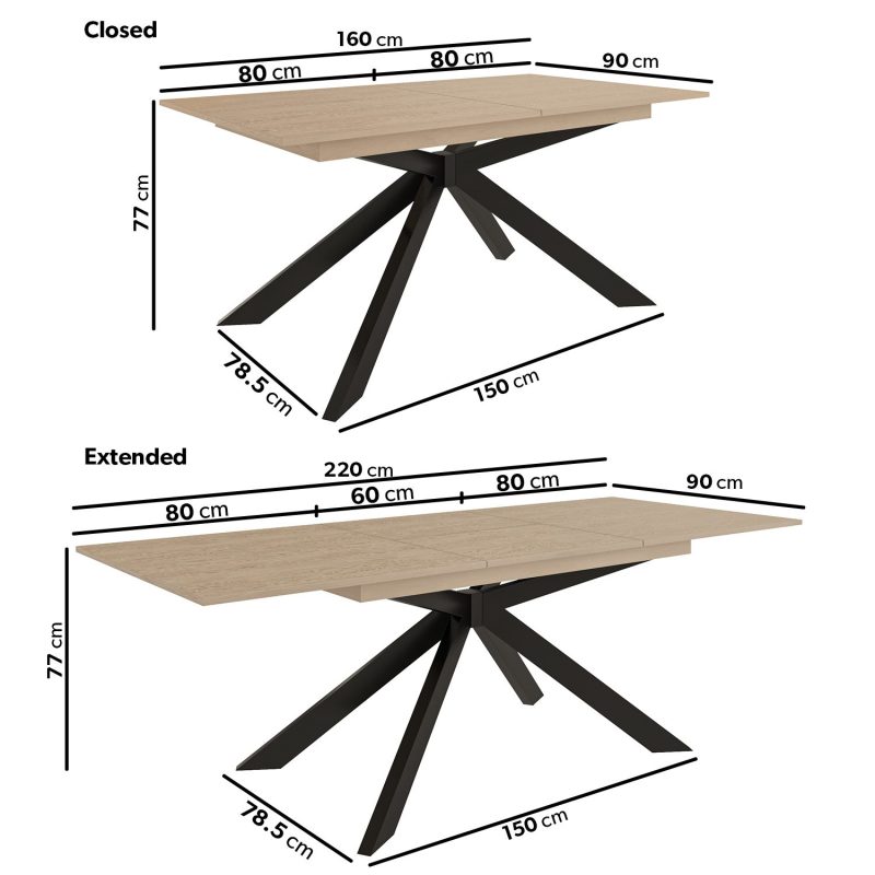 Extendable Oak Dining Table with 4 Beige Faux Leather Dining Chairs and 1 Beige Faux Leather Dining Bench - Carson - Image 2