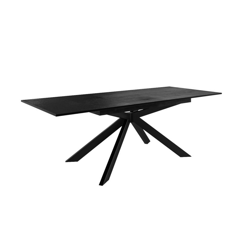 Extendable Black Dining Table with 8 Brown Swivel Faux Leather Dining Chairs - Carson - Image 9