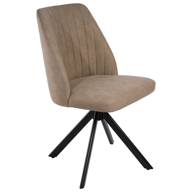 Extendable Black Dining Table with 8 Beige Truffle Swivel Dining Chairs - Carson - Image 8