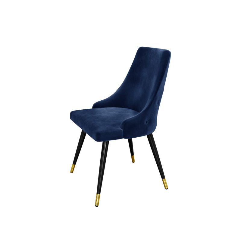 Glass Dining Table with 4 Navy Blue Velvet Button Back Dining Chairs - Dax - Image 5