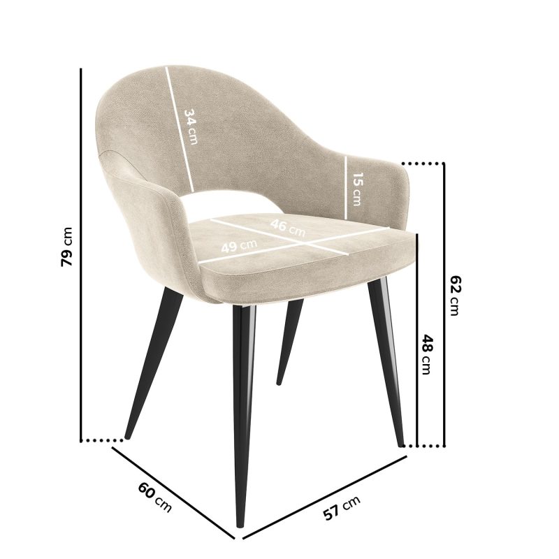 Round Black Dining Table with 4 Beige Fabric Dining Chairs - Karie - Image 3