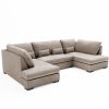 4 Seater U Shaped Corner Sofa With Footstool in Beige Woven Fabric - Madison - Image 2