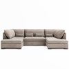 4 Seater U Shaped Corner Sofa With Footstool in Beige Woven Fabric - Madison - Image 4