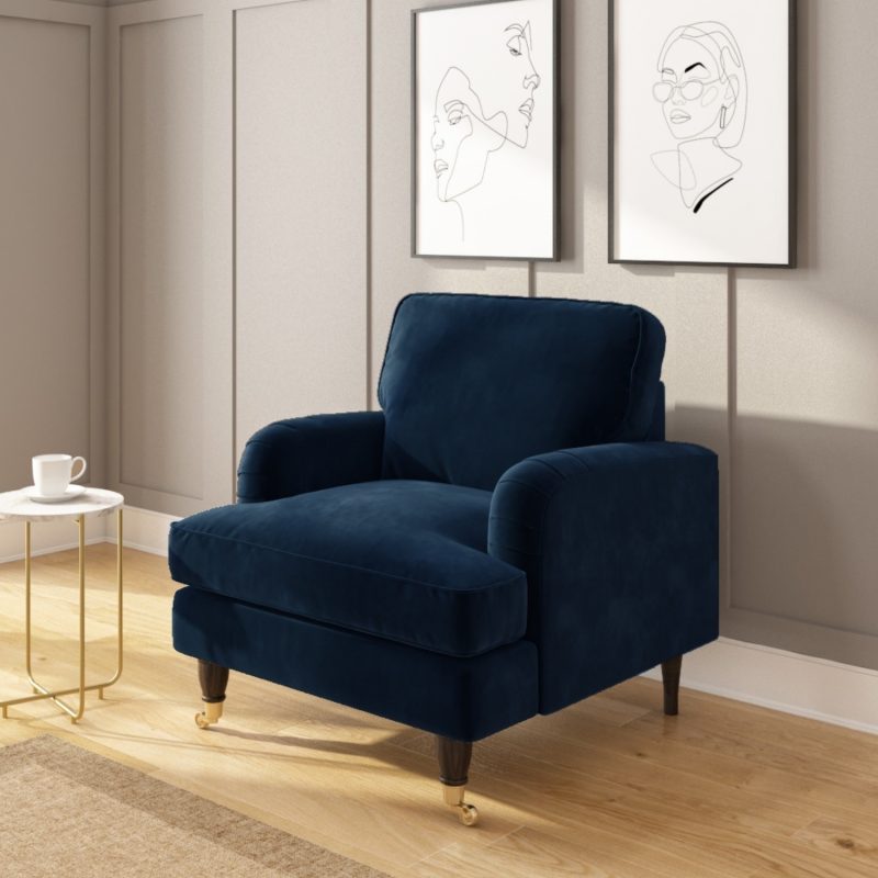 Navy Velvet Armchair and Footstool Set - Payton - Image 2