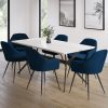 White Gloss Dining Table with 6 Navy Velvet Dining Tub Chairs - Rochelle