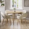 Round Oak Drop Leaf Dining Table with 4 Beige Fabric Dining Chairs - Rudy