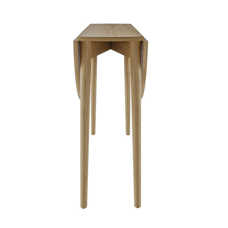 Round Oak Drop Leaf Dining Table with 4 Beige Fabric Dining Chairs - Rudy - Image 4