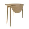 Round Oak Drop Leaf Dining Table with 4 Beige Fabric Dining Chairs - Rudy - Image 5
