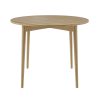 Round Oak Drop Leaf Dining Table with 4 Beige Fabric Dining Chairs - Rudy - Image 6