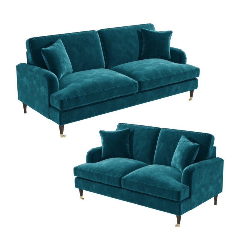 Teal Velvet 3 Seater & 2 Seater Sofa Set - Payton