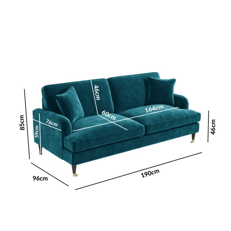 Teal Velvet 3 Seater & 2 Seater Sofa Set - Payton - Image 2