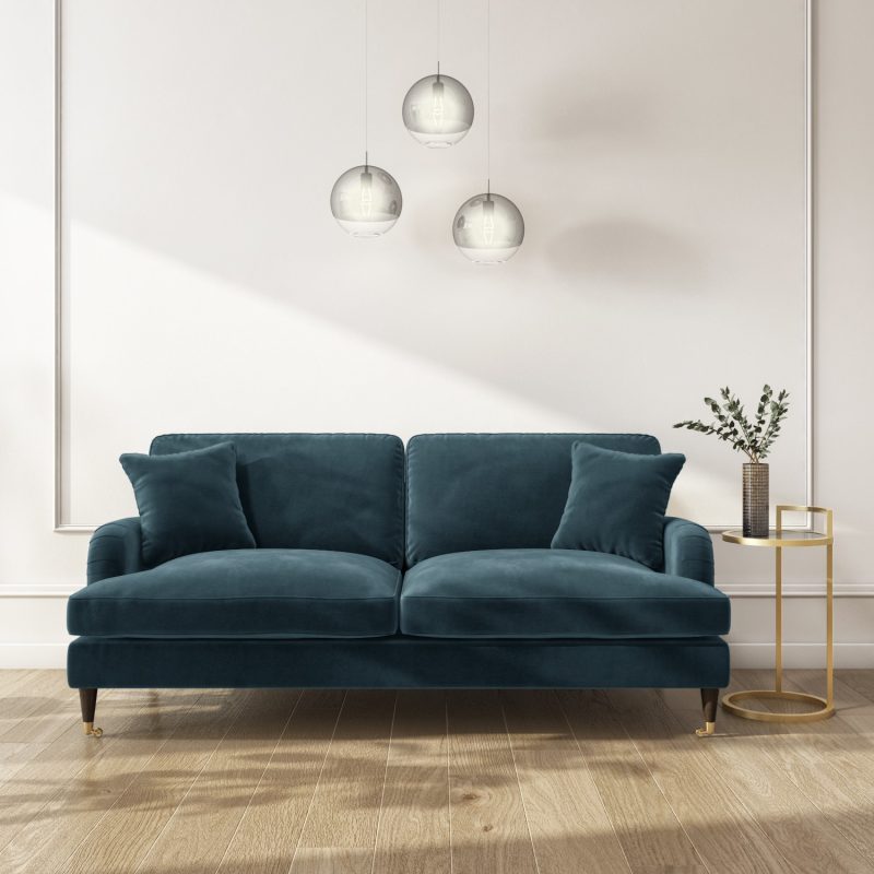 Petrol Blue Velvet 3 Seater & 2 Seater Sofa Set - Payton - Image 2