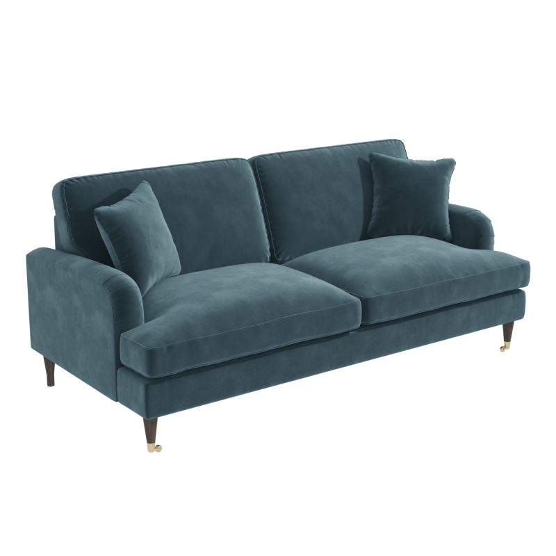 Petrol Blue Velvet 3 Seater Sofa and Footstool Set - Payton - Image 2