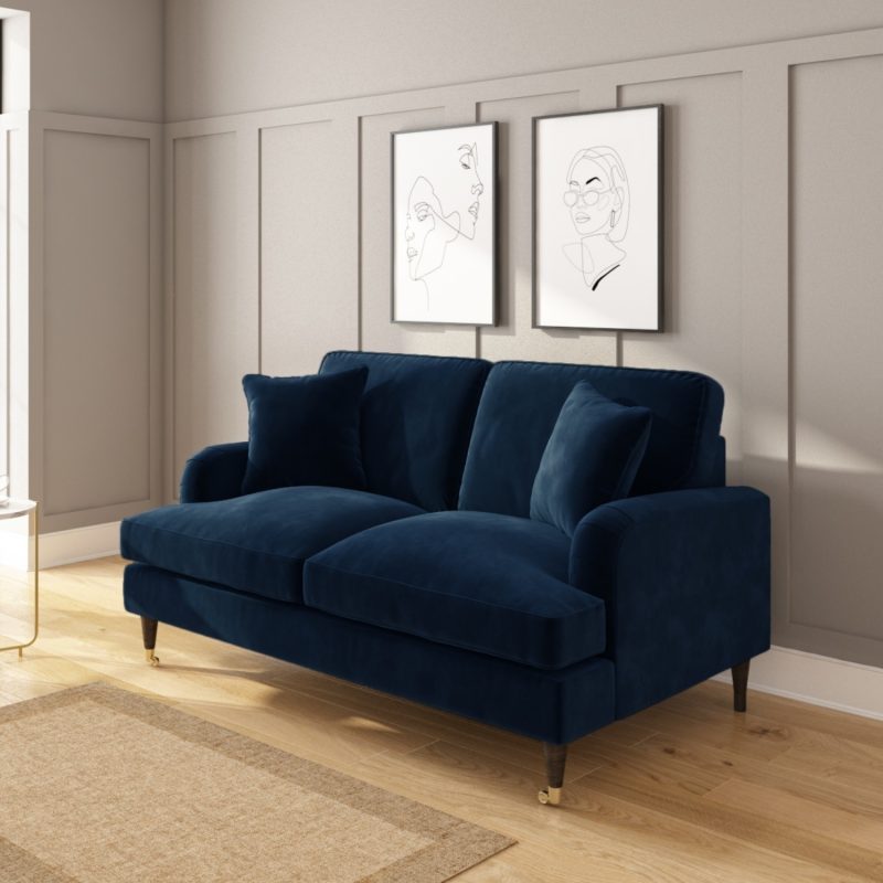 Navy Velvet 2 Seater Sofa and Footstool Set - Payton - Image 4