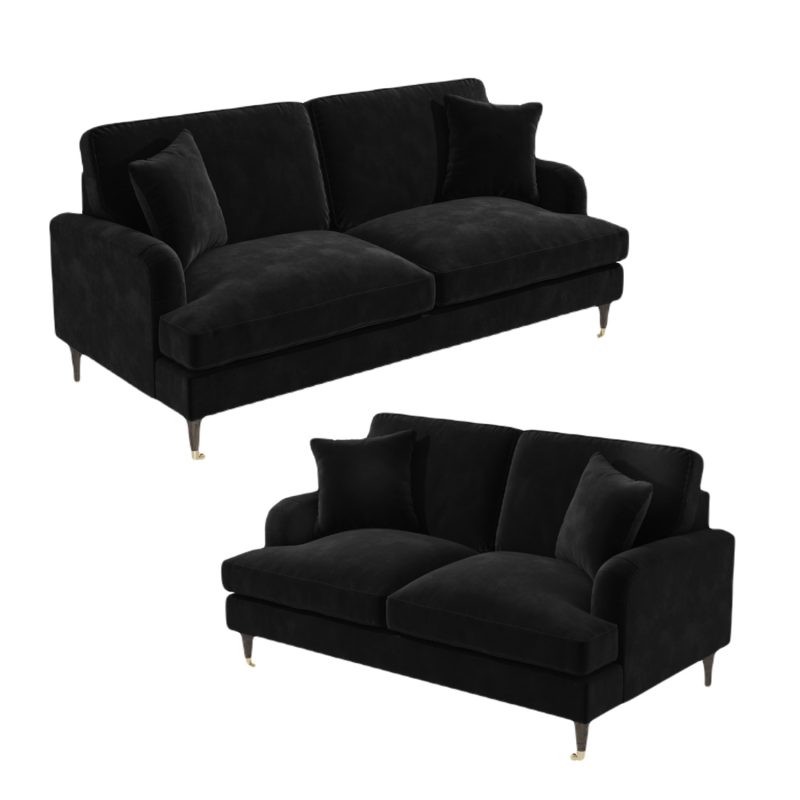 Black Velvet 3 Seater & 2 Seater Sofa Set - Payton