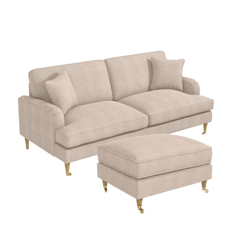 Beige Woven 3 Seater Sofa and Footstool Set - Payton