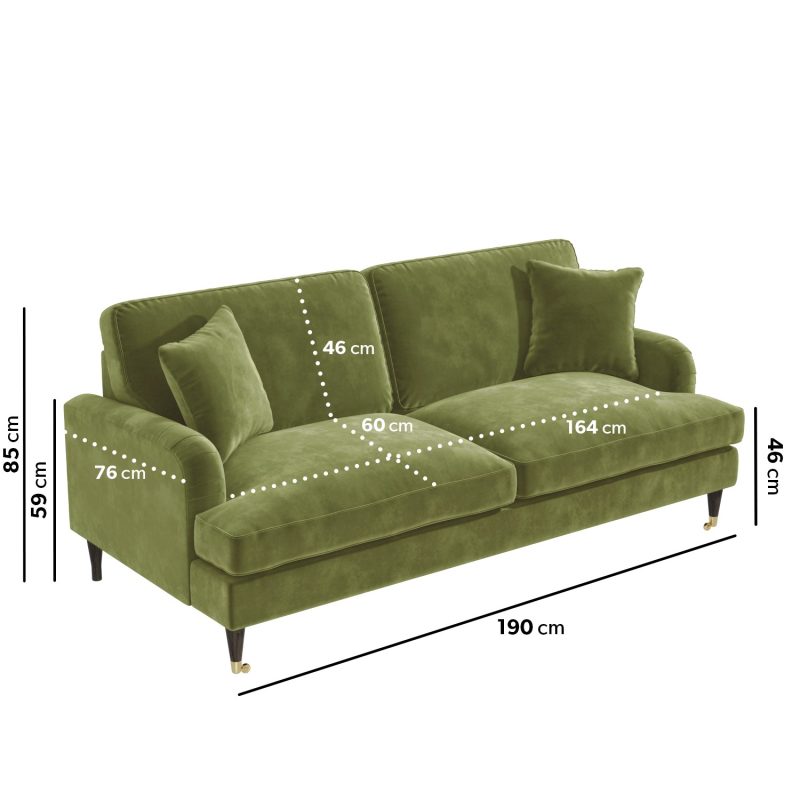 Olive Green Velvet 3 Seater & 2 seater Sofa Set - Payton - Image 4
