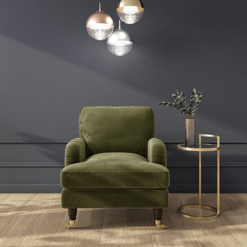 Olive Velvet Armchair and Footstool Set - Payton - Image 2
