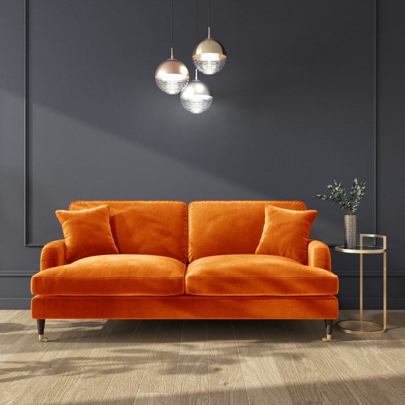 Orange Velvet 3 Seater and 2 Seater Sofa Set - Payton - Image 2