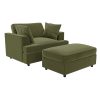 Olive Green Velvet Loveseat and Footstool set - August - Image 2