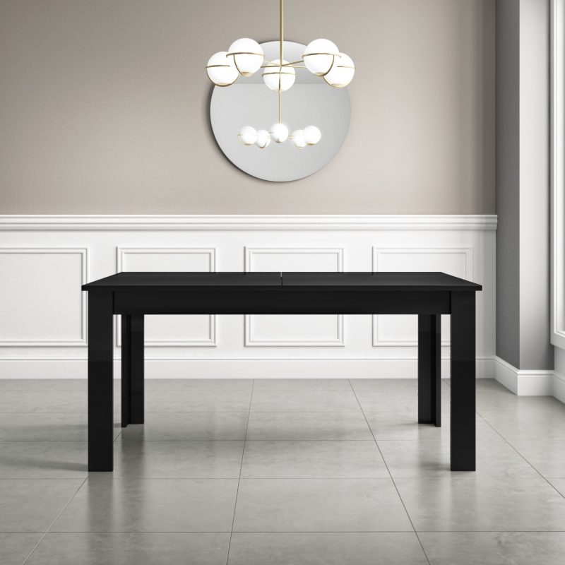 Extendable Dining Table in Black High Gloss & 6 Grey Velvet Tub Chairs - Vivienne - Image 4