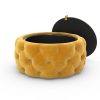 Small Round Mustard Velvet Ottoman Pouffe - Clio