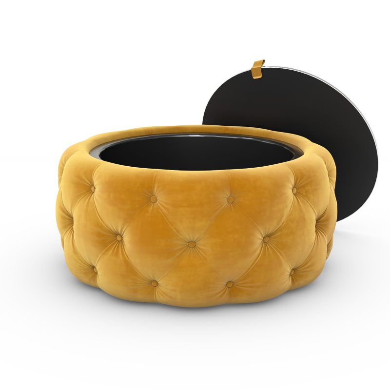 Small Round Mustard Velvet Ottoman Pouffe - Clio