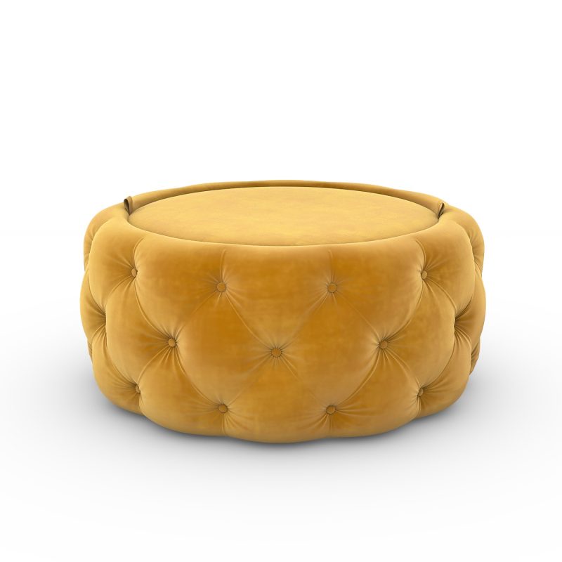 Small Round Mustard Velvet Ottoman Pouffe - Clio - Image 4