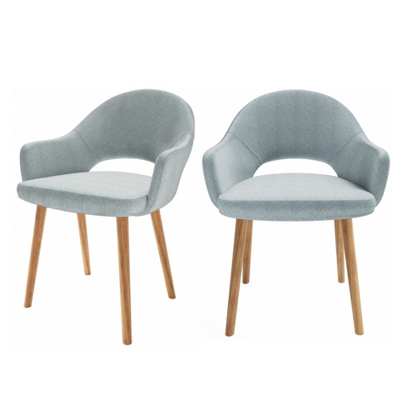 Set of 2 Blue Herringbone Fabric Dining Chairs with Oak Legs - Colbie