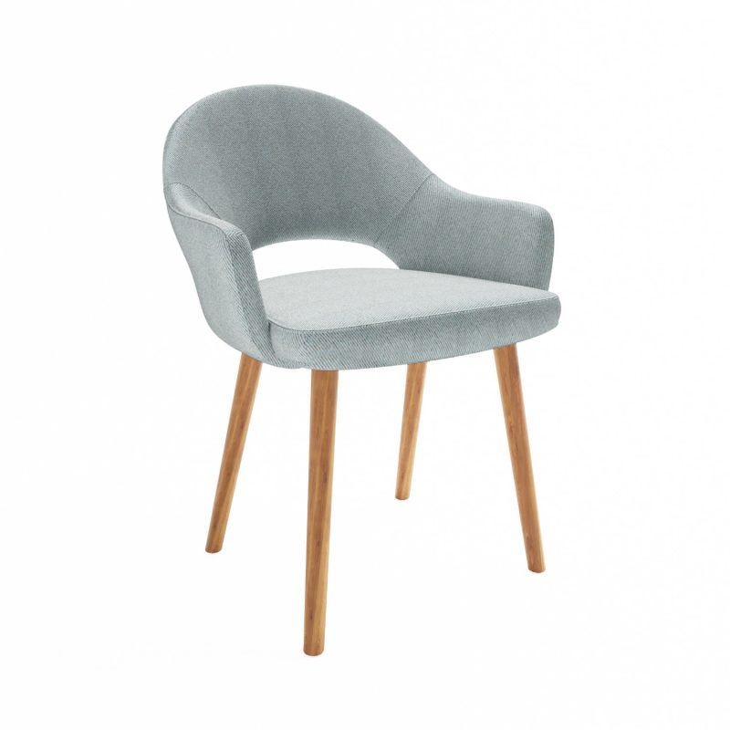 Set of 2 Blue Herringbone Fabric Dining Chairs with Oak Legs - Colbie - Image 3