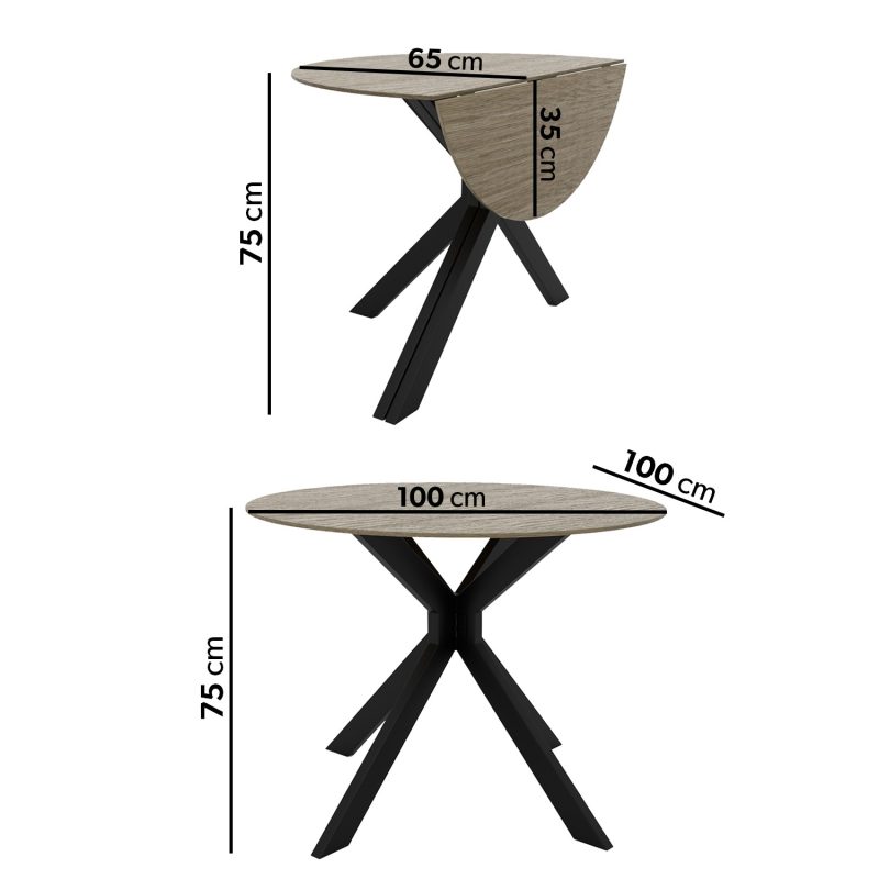 Round Grey Drop Leaf Dining Table - Seats 4 - Carson - Image 2