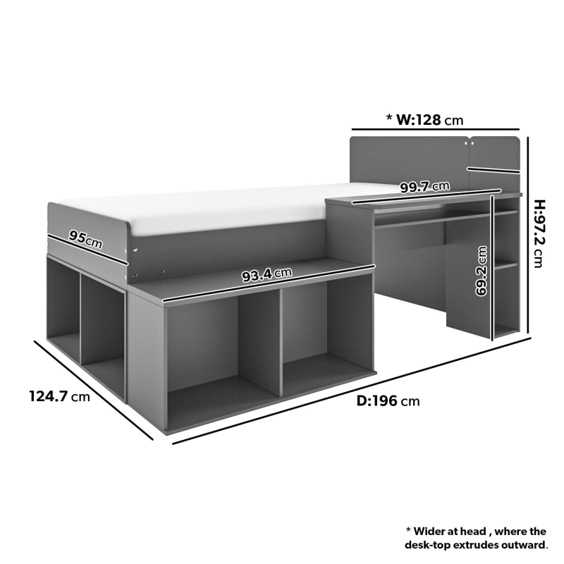 Grey Cabin Bed with Desk and Storage - Ellison - Image 3