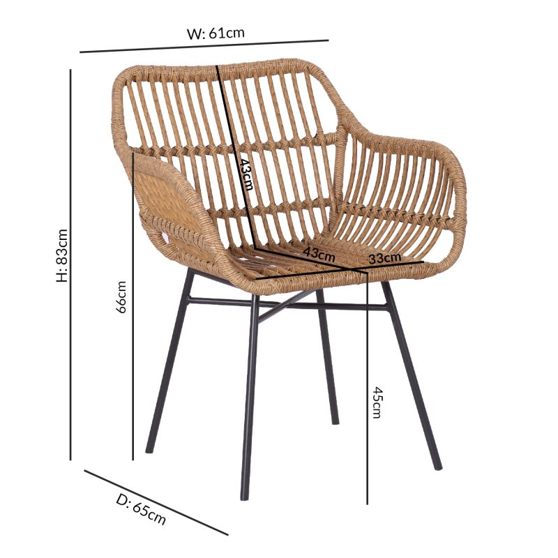 Set of 2 Brown Rattan Effect Dining Armchairs - Fion - Image 2