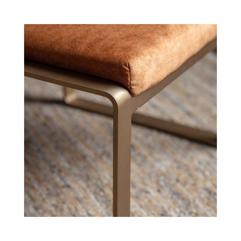 Tan Leather Footstool with Gold Legs - Fabien - Image 2